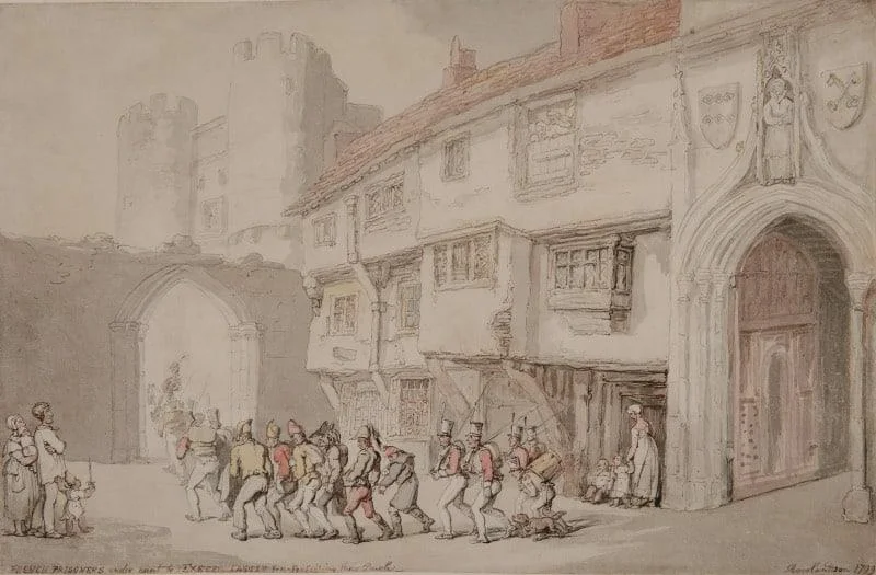 Thomas Rowlandson - French prisoners under escort to Exeter Castle for forfeiting their parole