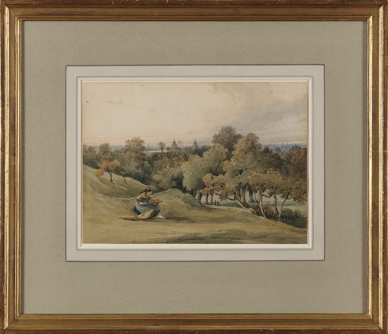 François Louis Thomas Francia - A girl picking flowers in Greenwich Park