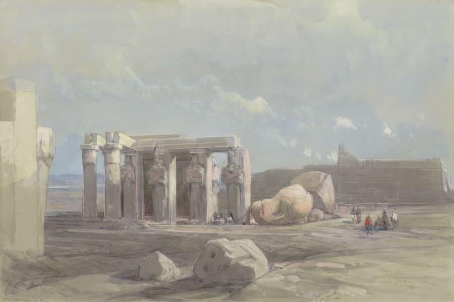 David Roberts, R.A. - Fragments of a colossal statue at the Memnonium, Thebes