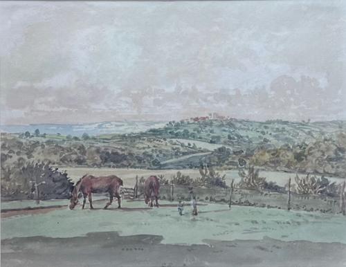 Horses in a landscape, possibly the South Downs