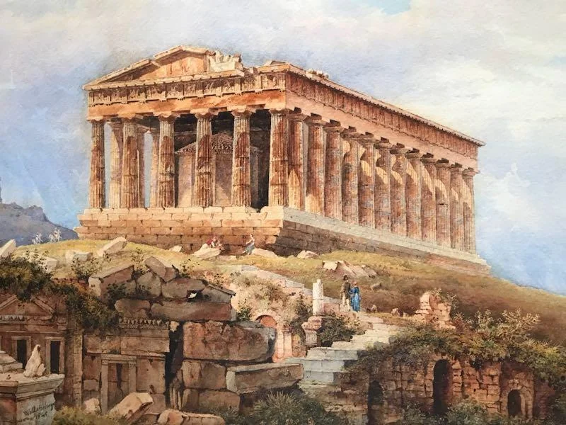 Johann Jakob Wolfensberger - The Temple of Olympian Zeus, with the Acropolis beyond and the Temple of Hephaistos, Athens