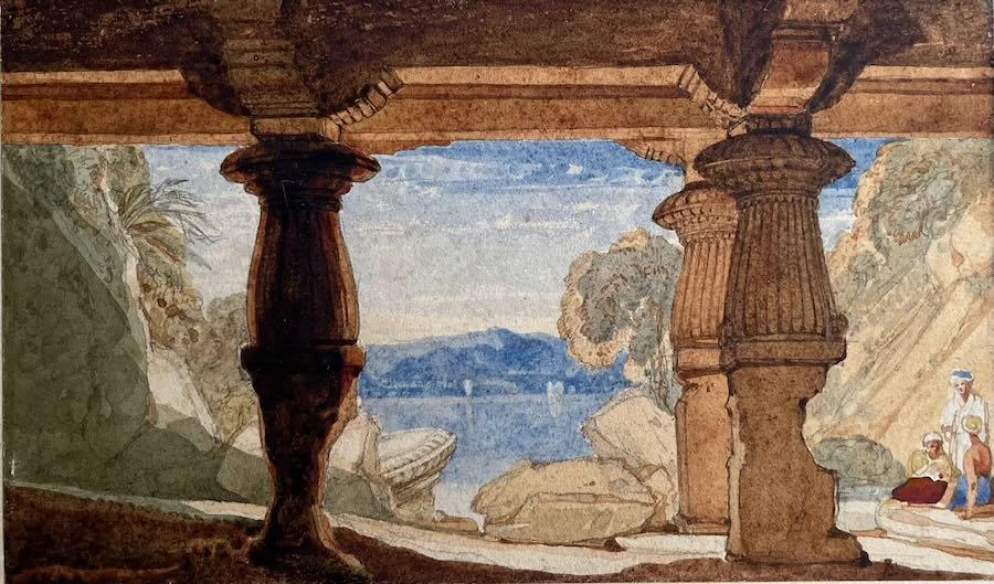 John Sell Cotman - The Elephanta Caves, Mumbai