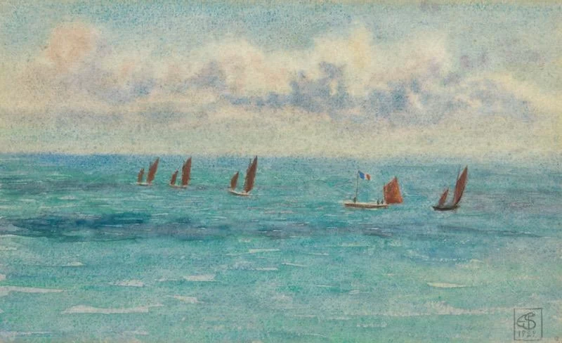 Joseph Edward Southall, R.W.S. - Yachts at sea in high summer