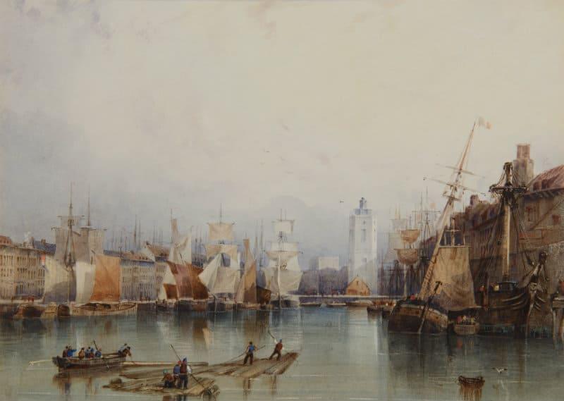 François Louis Thomas Francia - Shipping in the port of Dunkirk with the Leughenaer tower