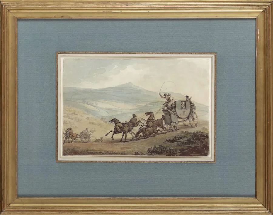 Thomas Rowlandson - An incident with a stagecoach on Bodmin Downs, Cornwall
