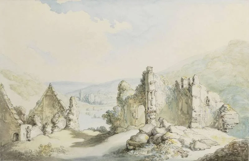Thomas Rowlandson - Oakhampton Castle looking towards the town of Oakhampton