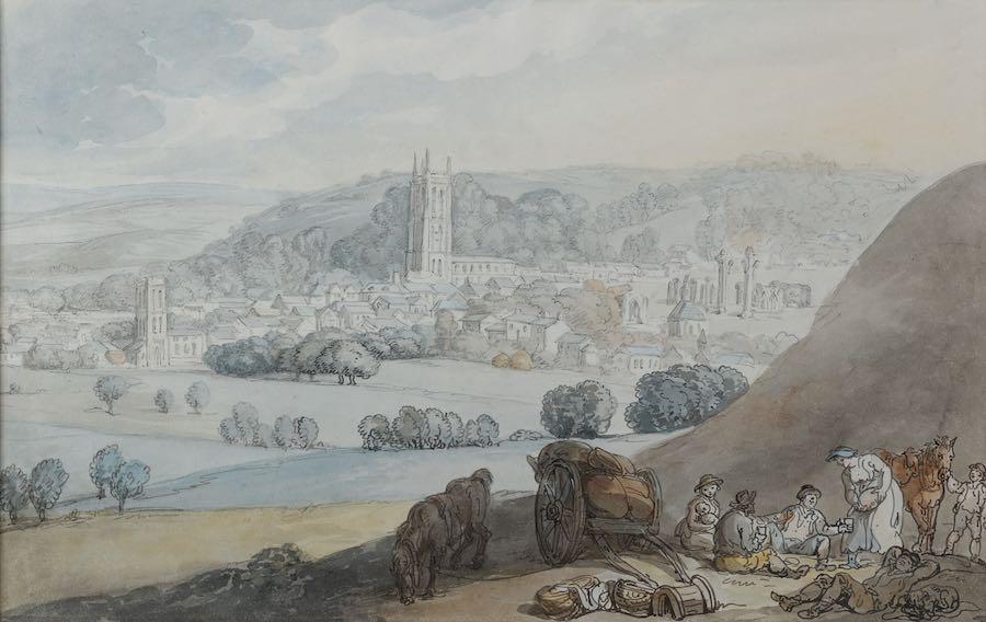 Thomas Rowlandson - View of Glastonbury town and abbey