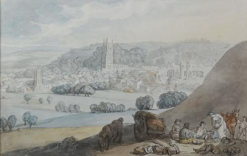 View of Glastonbury town and abbey