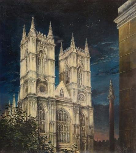 View of Westminster Abbey at night
