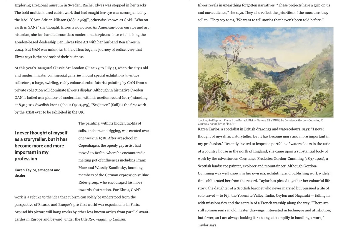 Karen Taylor Fine Art feature in the Financial Times, June 2025