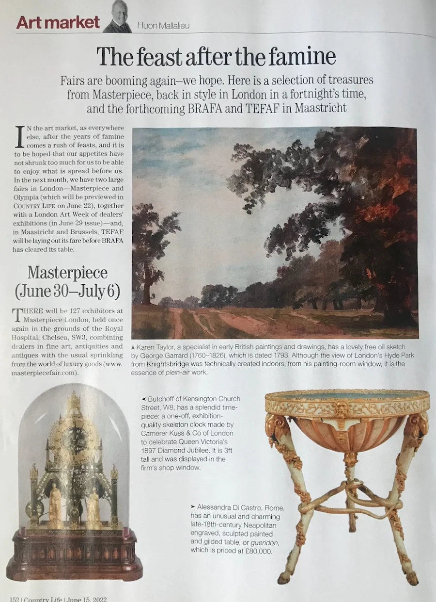 Country Life article on the Masterpiece Art Market featuring Karen Taylor Fine Art