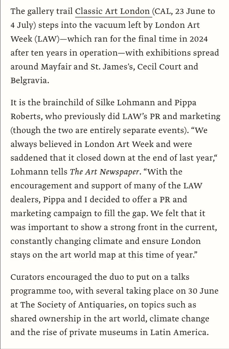 Karen Taylor Fine Art feature in The Art Newspaper, page 1