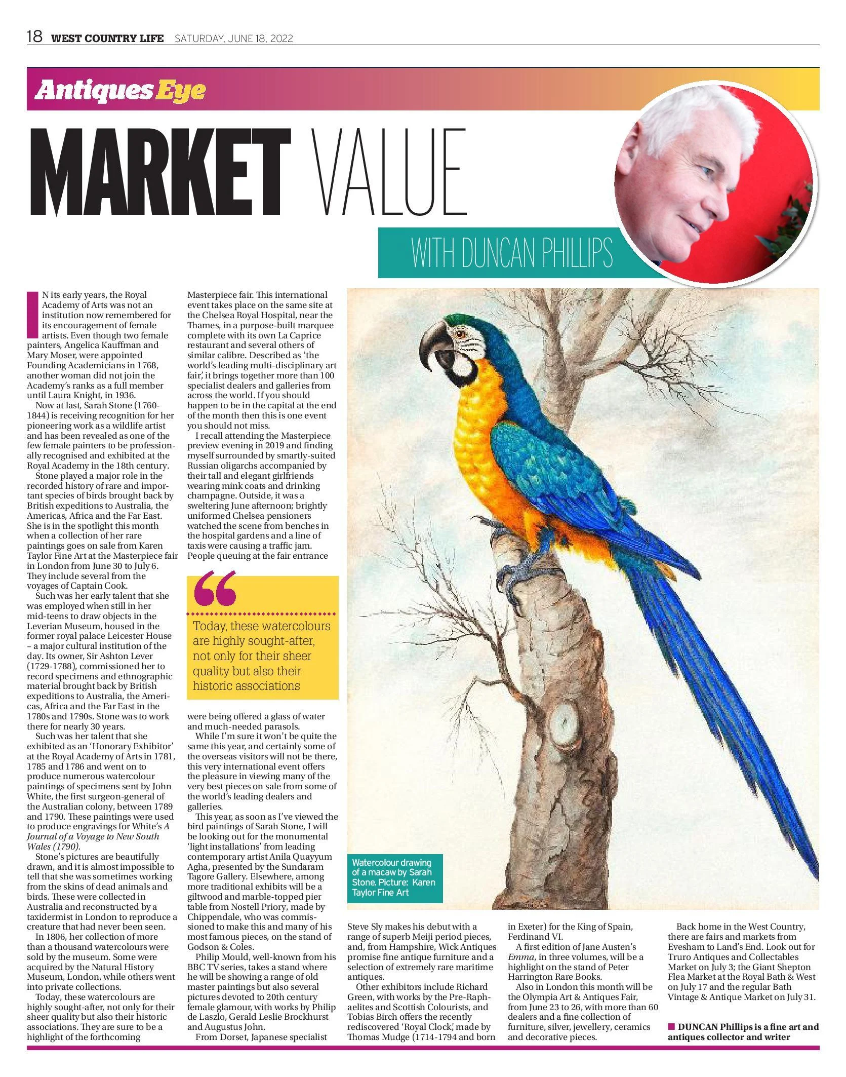 Western Daily Press coverage of Karen Taylor Fine Art at Masterpiece 2022