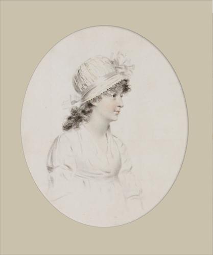Portrait of a lady in profile wearing a bonnet