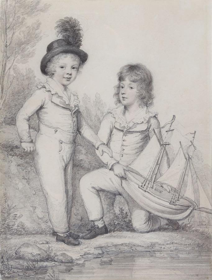 Henry Edridge, A.R.A. - Portrait of the brothers Frederick Seymour (1797-1856) and Sir Horace Seymour K.C.H. (1791-1851), when children, with a toy boat