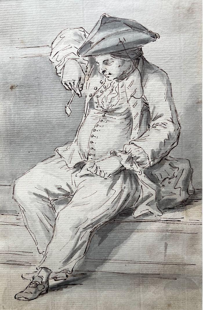 Louis Philippe Boitard - A man in a tricorne hat asleep on a locker holding a pipe