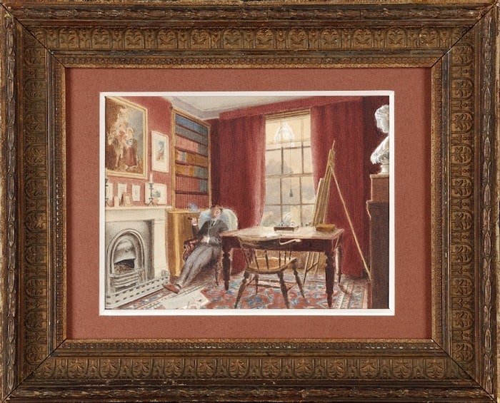 G W  (fl. late 19th century) - A portrait of the artist Benjamin Walter Spiers smoking in his studio