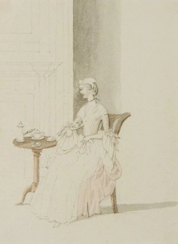 Anthony Highmore - young lady seated at a table taking tea