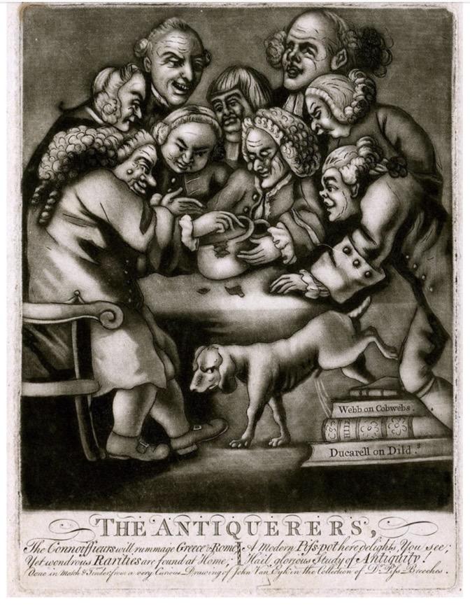 Connoisseurs examining an antique bust - Image