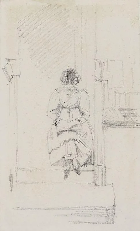 Daniel Maclise , R.A. - A seated girl reading in a doorway