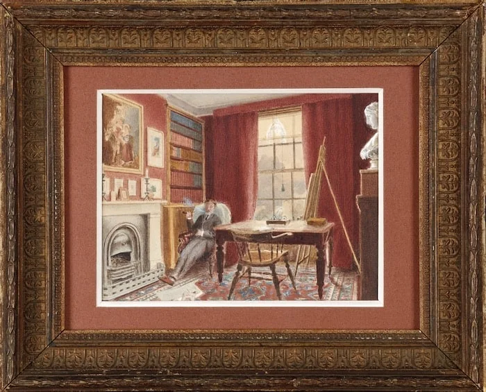 G W  (fl. late 19th century) - A portrait of the artist Benjamin Walter Spiers smoking in his studio