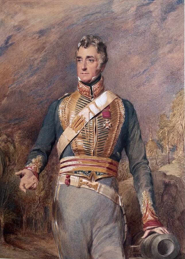 George Richmond, R.A. - Portrait of Lieutenant- Colonel Sir Charles Hopkinson wearing the uniform of the Madras Horse Artillery standing in an Indian Landscape