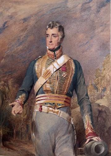 Portrait of Lieutenant- Colonel Sir Charles Hopkinson wearing the uniform of the Madras Horse Artillery standing in an Indian Landscape