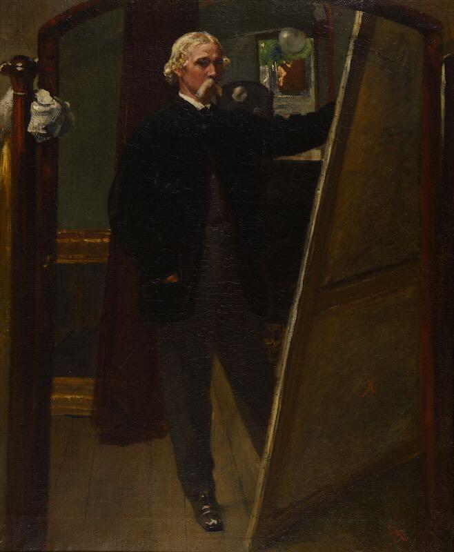 Célestin Paul-Rosemond Audra - Self-portrait of the artist with a large canvas