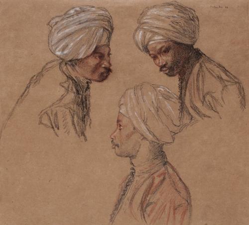 Three studies of a black man wearing a turban