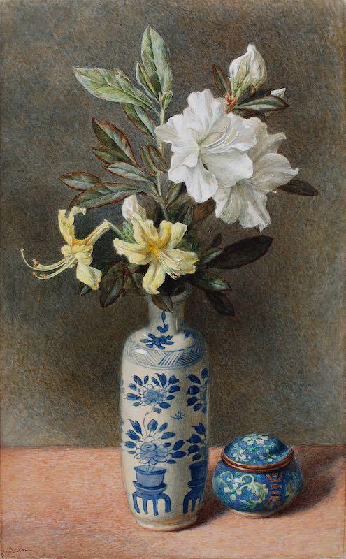 Helen Cordelia Angell - Azaleas in a blue and white Chinese vase